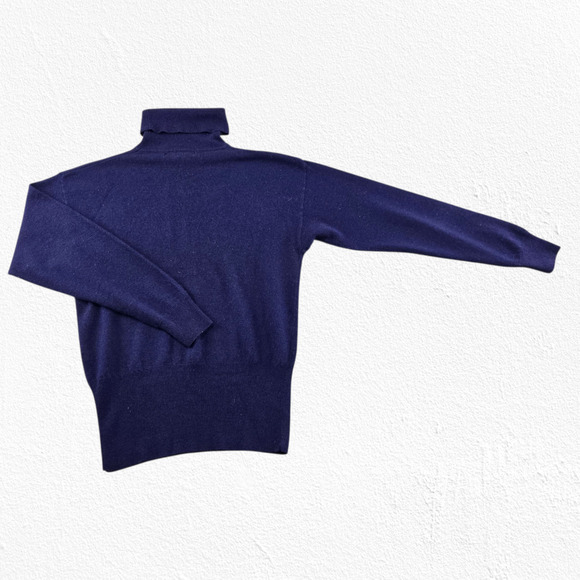 Vintage 80s Navy Blue Lambswool Angora Fitted Turtleneck Sweater Size Medium - Picture 6 of 6